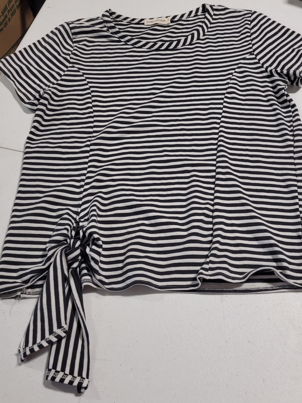 pebble and stone Black & White Striped Side-Tie Short Sleeve Top